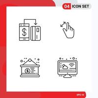 Set of 4 Modern UI Icons Symbols Signs for cashless touch payment gestures currency Editable Vector Design Elements