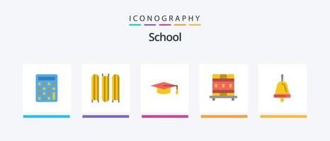 paquete de iconos de 5 planos escolares que incluye. sombrero de graduacion. escuela. campana. diseño de iconos creativos vector