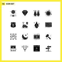 Set of 16 Modern UI Icons Symbols Signs for security shield jewel american productivity Editable Vector Design Elements