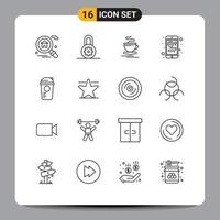 Universal Icon Symbols Group of 16 Modern Outlines of thermo recreation hot game mobile Editable Vector Design Elements