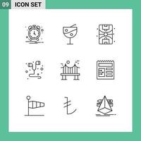 Group of 9 Modern Outlines Set for road metal ground bridge smartphone Editable Vector Design Elements