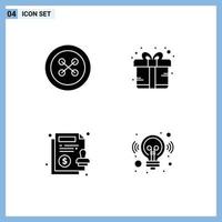 4 Thematic Vector Solid Glyphs and Editable Symbols of button contract sew gift paper Editable Vector Design Elements