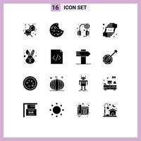 16 User Interface Solid Glyph Pack of modern Signs and Symbols of rabbit animal support shot hands Editable Vector Design Elements