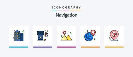 la línea de navegación llenó el paquete de 5 íconos que incluye . ruta. navegación. la carretera. lugar. diseño de iconos creativos vector