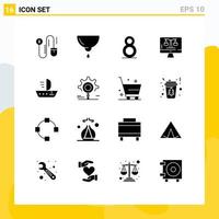 Set of 16 Modern UI Icons Symbols Signs for vessel ship eight sail tecnology Editable Vector Design Elements