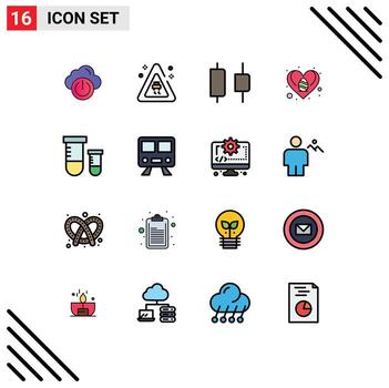 Modern Set of 16 Flat Color Filled Lines and symbols such as space s distribute potion heart Editable Creative Vector Design Elements