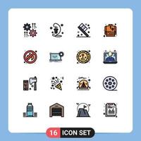 16 Universal Flat Color Filled Lines Set for Web and Mobile Applications no fireman lamp fire fighting coat room Editable Creative Vector Design Elements