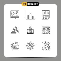 Set of 9 Modern UI Icons Symbols Signs for bundle law data judge user Editable Vector Design Elements