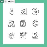 Pack of 9 Modern Outlines Signs and Symbols for Web Print Media such as document chatting medal group multimedia Editable Vector Design Elements