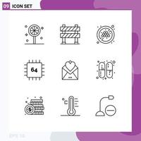 Set of 9 Modern UI Icons Symbols Signs for mail hardware no diet gadget computers Editable Vector Design Elements