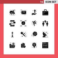 Universal Icon Symbols Group of 16 Modern Solid Glyphs of email communication celebration suitcase bag Editable Vector Design Elements