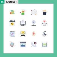 Flat Color Pack of 16 Universal Symbols of coins money place money monster fast food Editable Pack of Creative Vector Design Elements