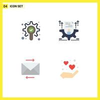 paquete de 4 iconos planos creativos de búsqueda compartir currículum configurando elementos de diseño vectorial editables de corazón vector