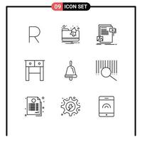 Universal Icon Symbols Group of 9 Modern Outlines of school bell document table desk Editable Vector Design Elements