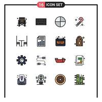 Pack of 16 creative Flat Color Filled Lines of page document tablet table dining Editable Creative Vector Design Elements