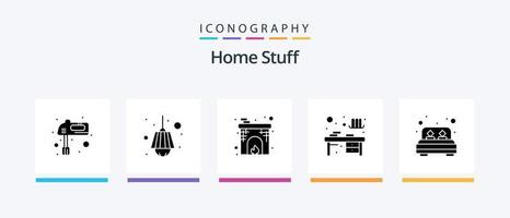 Home Stuff Glyph 5 Icon Pack Including double. study file. chimney. table. desk. Creative Icons Design vector