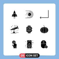 Stock Vector Icon Pack of 9 Line Signs and Symbols for watch telescope light space enter Editable Vector Design Elements