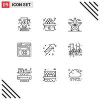 Group of 9 Modern Outlines Set for easter fire work christmas errortechnology web page Editable Vector Design Elements