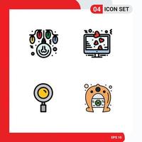 4 Filledline Flat Color concept for Websites Mobile and Apps bulb find lights lcd magnifying Editable Vector Design Elements