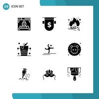 Group of 9 Solid Glyphs Signs and Symbols for athlete ice friday champagne trending Editable Vector Design Elements