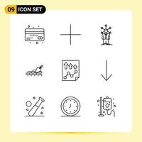 Universal Icon Symbols Group of 9 Modern Outlines of data building development mason self Editable Vector Design Elements