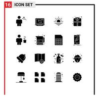 Set of 16 Vector Solid Glyphs on Grid for body clothes hardware shirt open Editable Vector Design Elements
