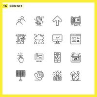 Set of 16 Modern UI Icons Symbols Signs for creativity display green shop buy Editable Vector Design Elements