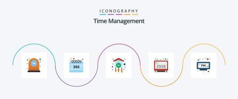 Time Management Flat 5 Icon Pack Including display. computer clock. clock. computer. old vector