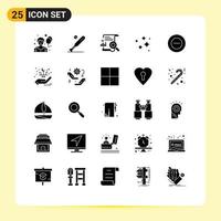 Pack of 25 Modern Solid Glyphs Signs and Symbols for Web Print Media such as washing neat chart cleaning report Editable Vector Design Elements