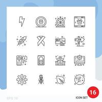 Set of 16 Vector Outlines on Grid for store online finance basket quick Editable Vector Design Elements