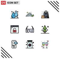 Filledline Flat Color Pack of 9 Universal Symbols of computer privacy scene internet surprise Editable Vector Design Elements