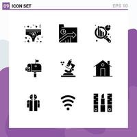 9 Universal Solid Glyphs Set for Web and Mobile Applications microscope postoffice report mail box mail Editable Vector Design Elements