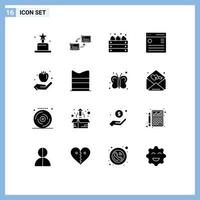 16 Universal Solid Glyphs Set for Web and Mobile Applications apple menu agriculture interface communication Editable Vector Design Elements