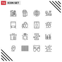 Mobile Interface Outline Set of 16 Pictograms of gallery room payment lump travel Editable Vector Design Elements