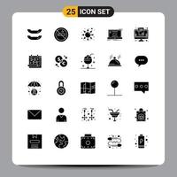 Mobile Interface Solid Glyph Set of 25 Pictograms of calendar list communication cart synchronization Editable Vector Design Elements