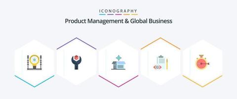 Product Managment And Global Business 25 Flat icon pack including control. backlog. sdk. quality control. open box vector