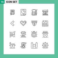 Group of 16 Modern Outlines Set for heart back analytics arrow coin Editable Vector Design Elements