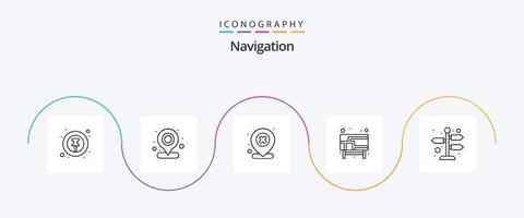 paquete de iconos de la línea de navegación 5 que incluye flechas. calles mapa. mapa. alfiler vector