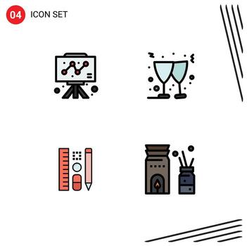 Filledline Flat Color Pack of 4 Universal Symbols of board scale graph wine aromatherapy Editable Vector Design Elements