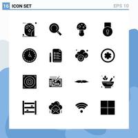 16 Creative Icons Modern Signs and Symbols of clock security mushroom protect key Editable Vector Design Elements