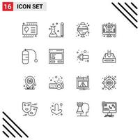 Modern Set of 16 Outlines Pictograph of vacation diving science marketing business Editable Vector Design Elements