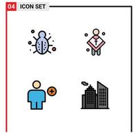 Set of 4 Modern UI Icons Symbols Signs for bug preacher protection church avatar Editable Vector Design Elements