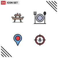 Set of 4 Modern UI Icons Symbols Signs for bench map seat food pin Editable Vector Design Elements