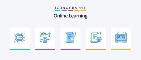 Online Learning Blue 5 Icon Pack Including answers. file. book. upload. study. Creative Icons Design vector