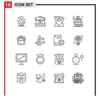 Set of 16 Vector Outlines on Grid for disco birthday hotel ball masjid Editable Vector Design Elements