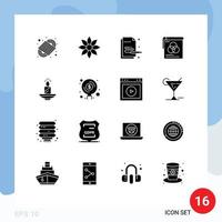 Solid Glyph Pack of 16 Universal Symbols of candle wallpaper nature poster pen Editable Vector Design Elements