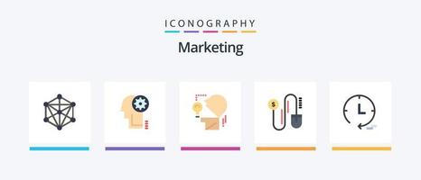paquete de iconos planos de marketing 5 que incluye reloj. marketing. marketing. marketing. ratón. diseño de iconos creativos vector