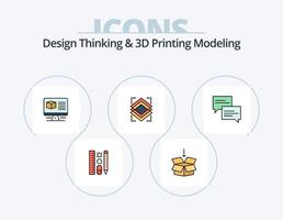 Design Thinking And D Printing Modeling Line Filled Icon Pack 5 Icon Design. database. prototype. scale. factory. building vector
