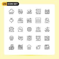 25 User Interface Line Pack of modern Signs and Symbols of website error beach wallet cash Editable Vector Design Elements