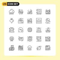 25 User Interface Line Pack of modern Signs and Symbols of website error beach wallet cash Editable Vector Design Elements